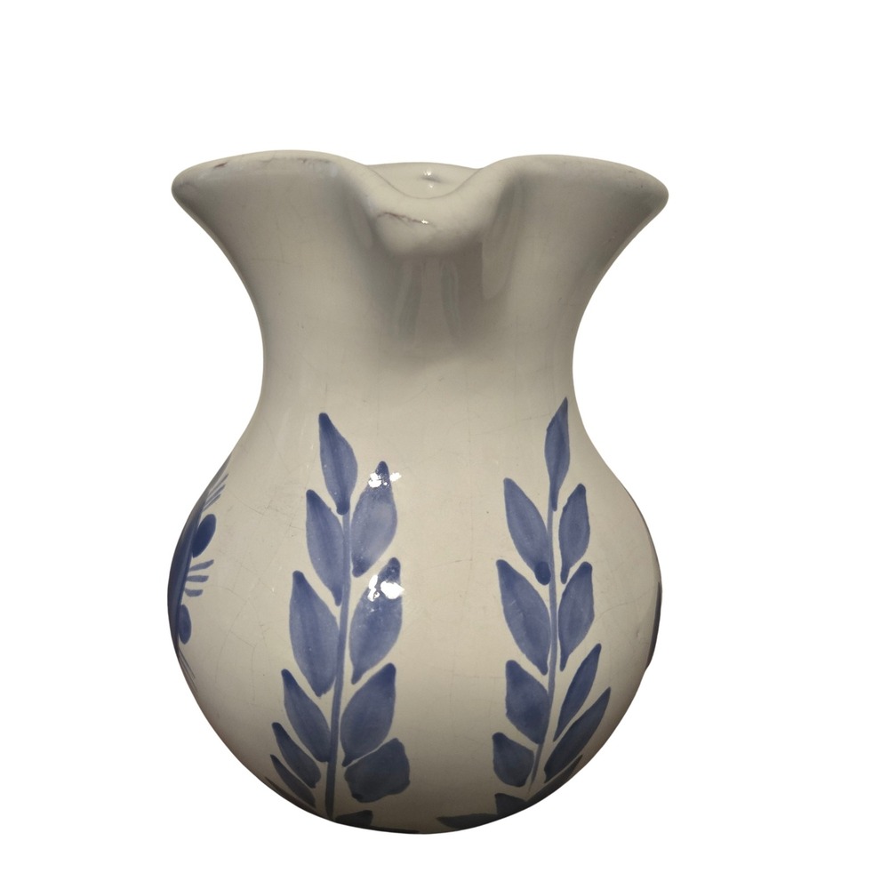 Sto Onofre Portugal Hand Painted Blue Fish Pitcher Terracotta Handle 4.75" - Picture 3 of 7